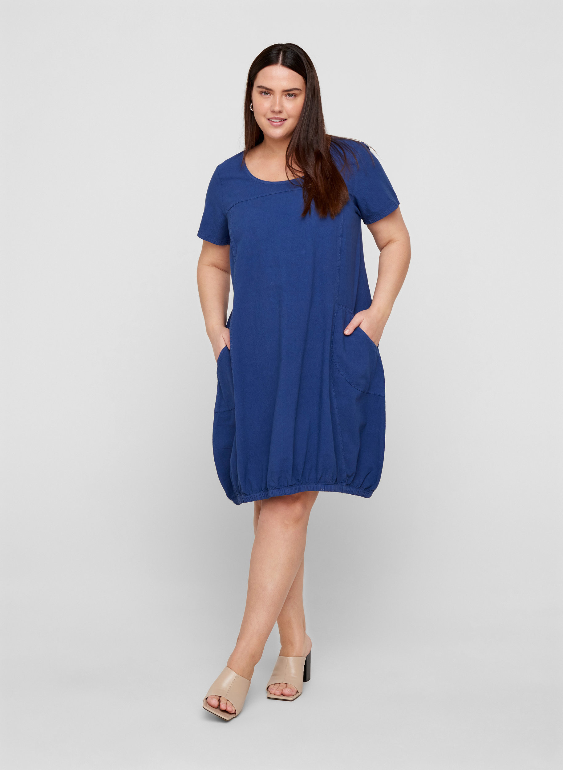 Short-sleeved cotton dress, Twilight Blue, Model image number 2