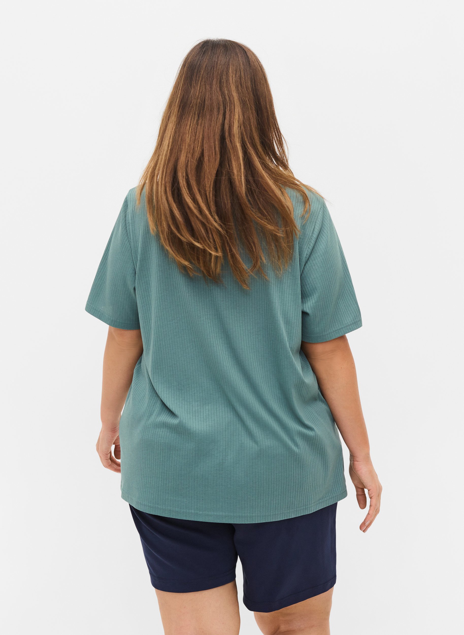 Short-sleeved t-shirt in ribbed fabric, Goblin Blue, Model