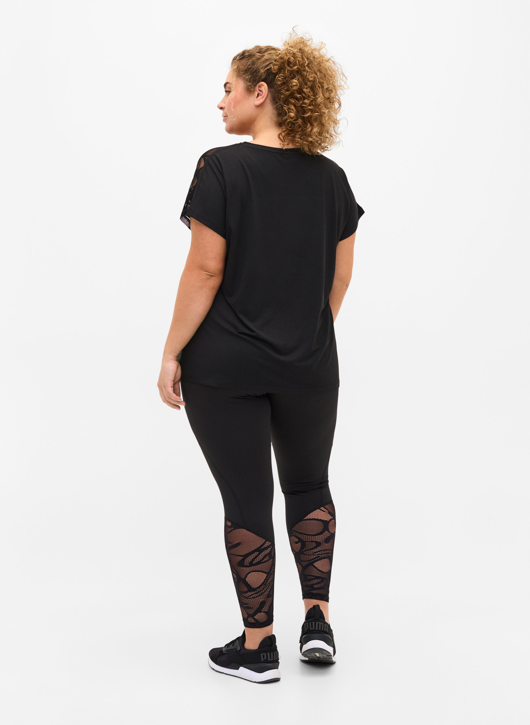 Cropped leggings with patterned mesh 