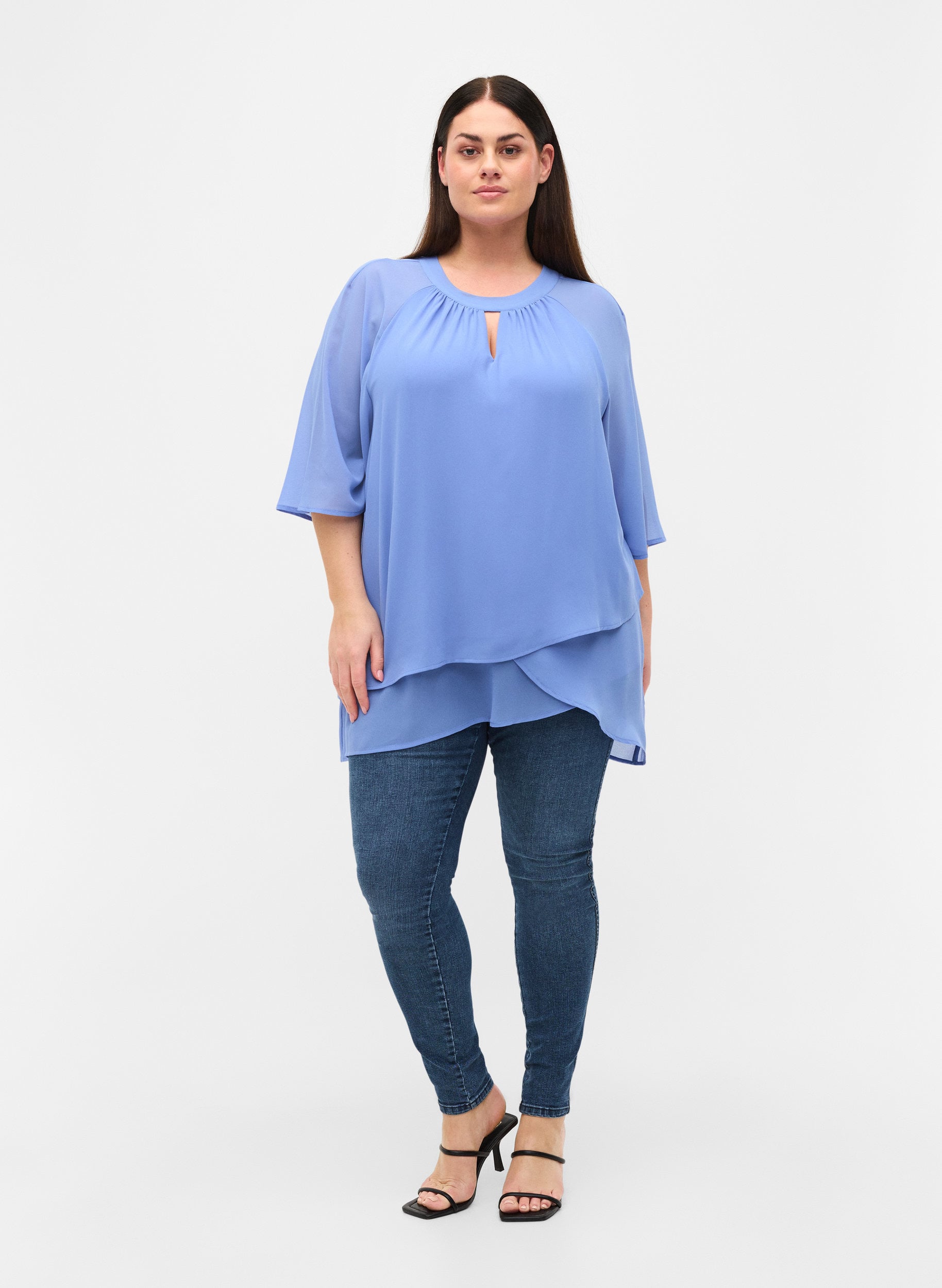 Chiffon blouse - Blue - Sz. 42-60 