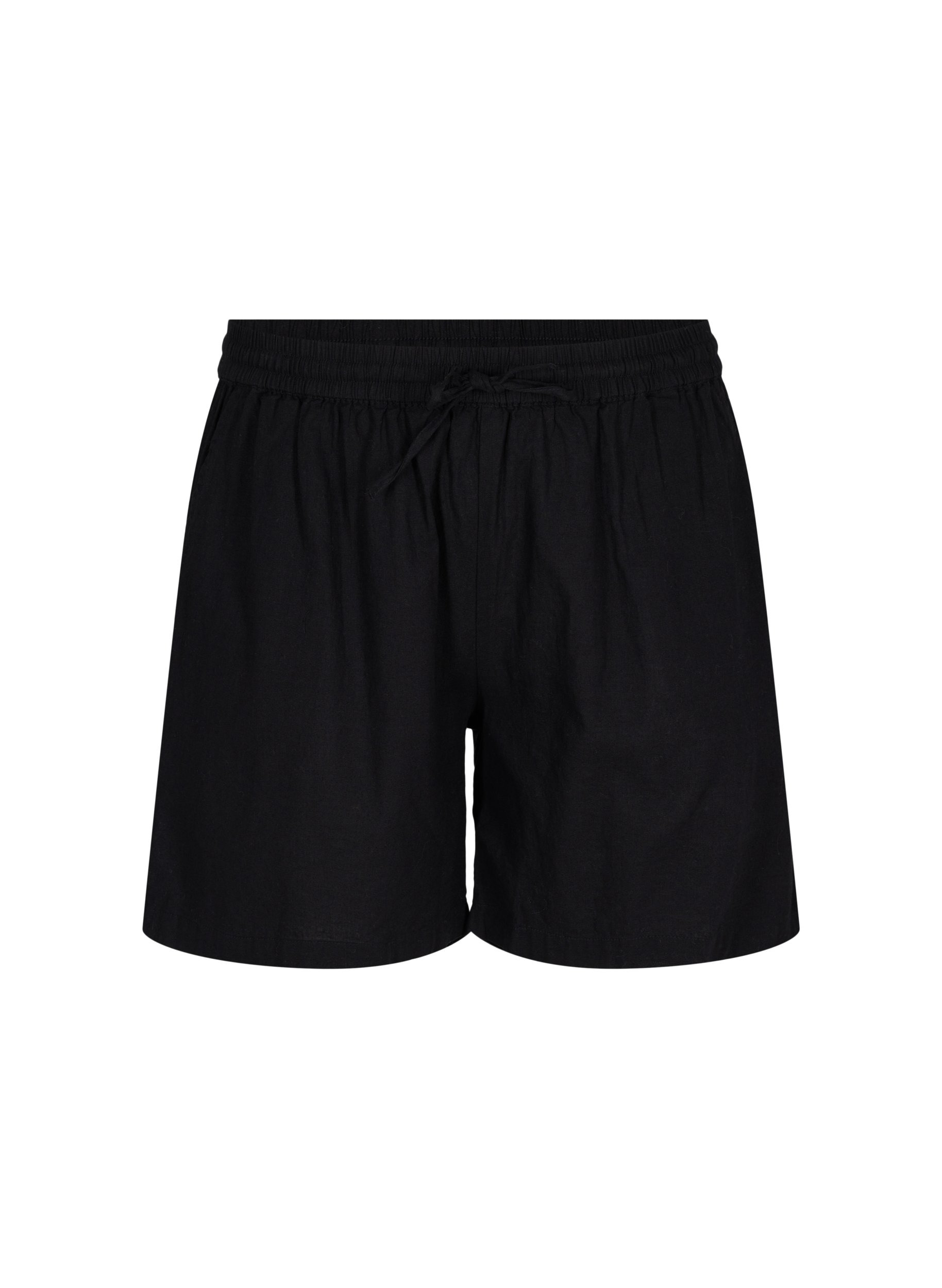 Loose shorts in a cotton blend with linen, Black, Packshot