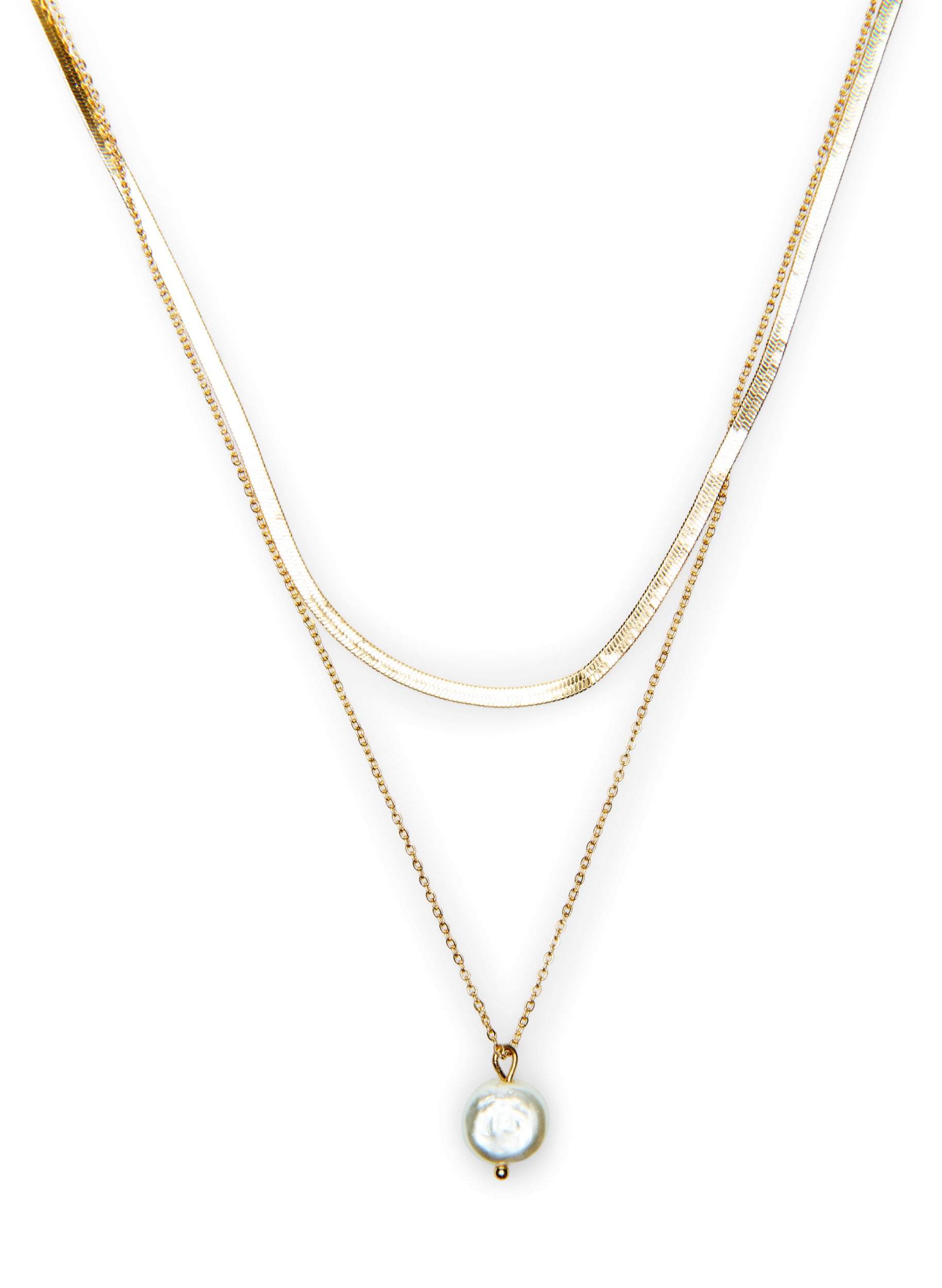 Double necklace with pearl pendant 