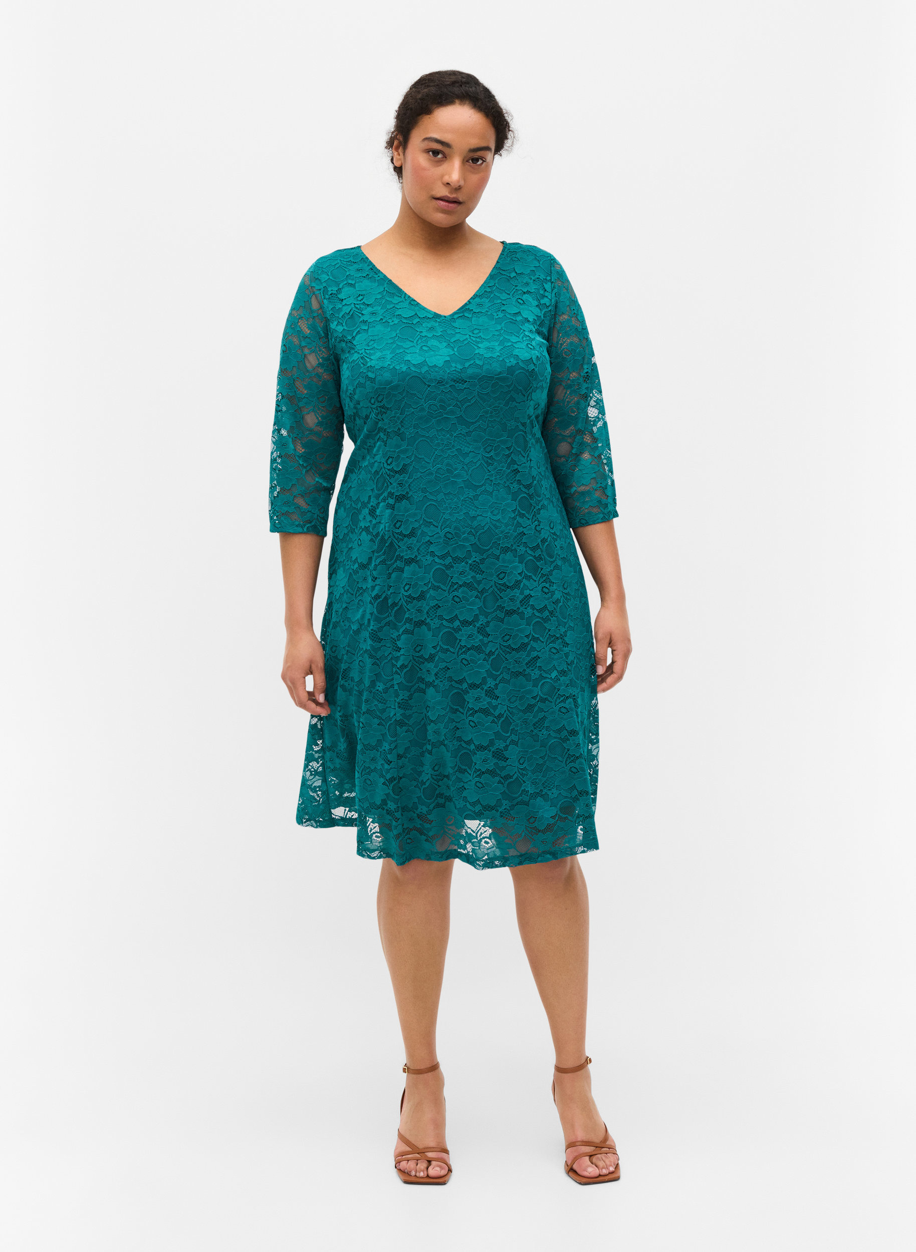 Lace dress with 3/4 sleeves, Quetzal Green, Model image number 2