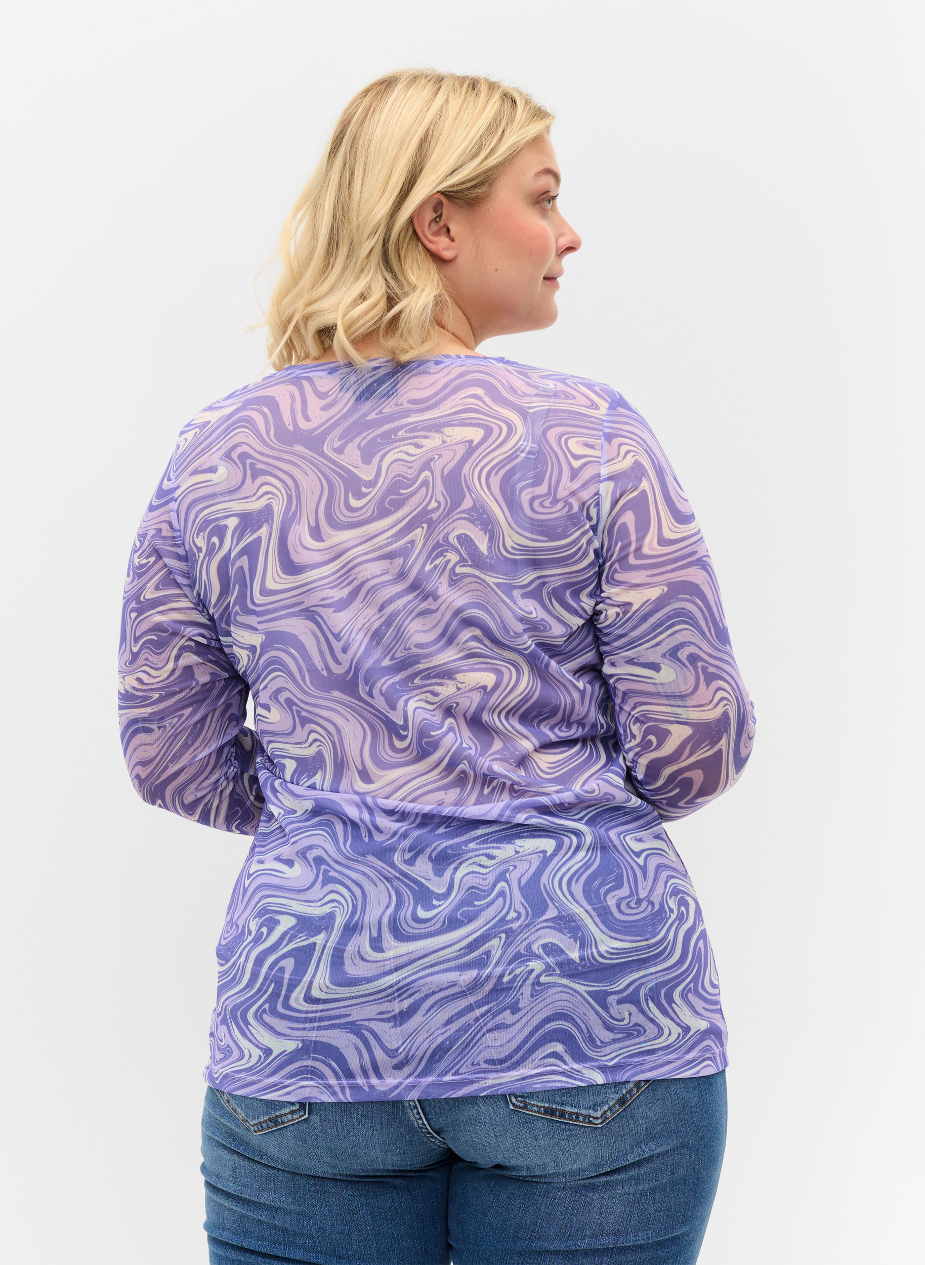 Printed mesh blouse, Lilac, Model image number 1