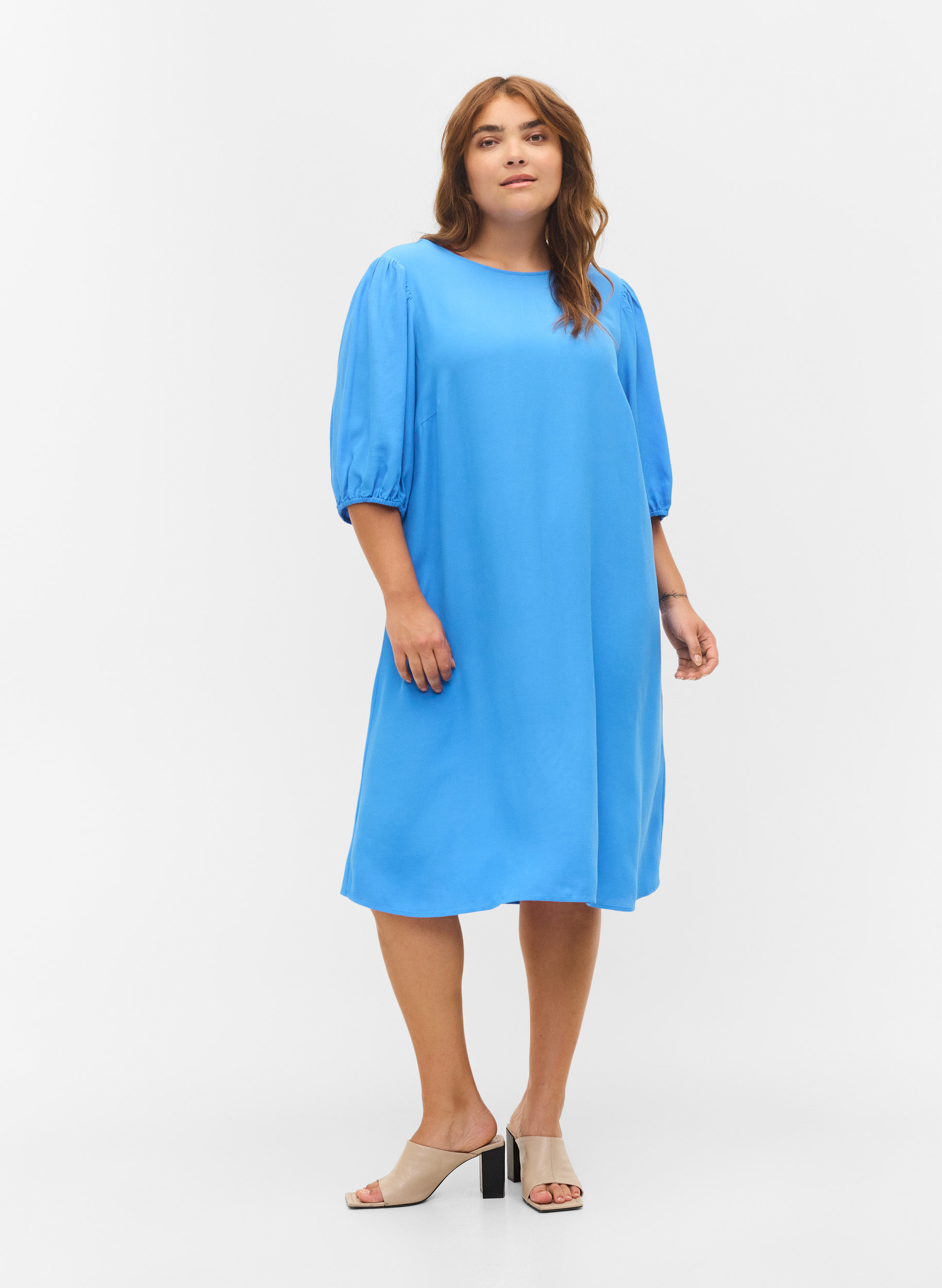 Viscose dress with back detail - Blue 