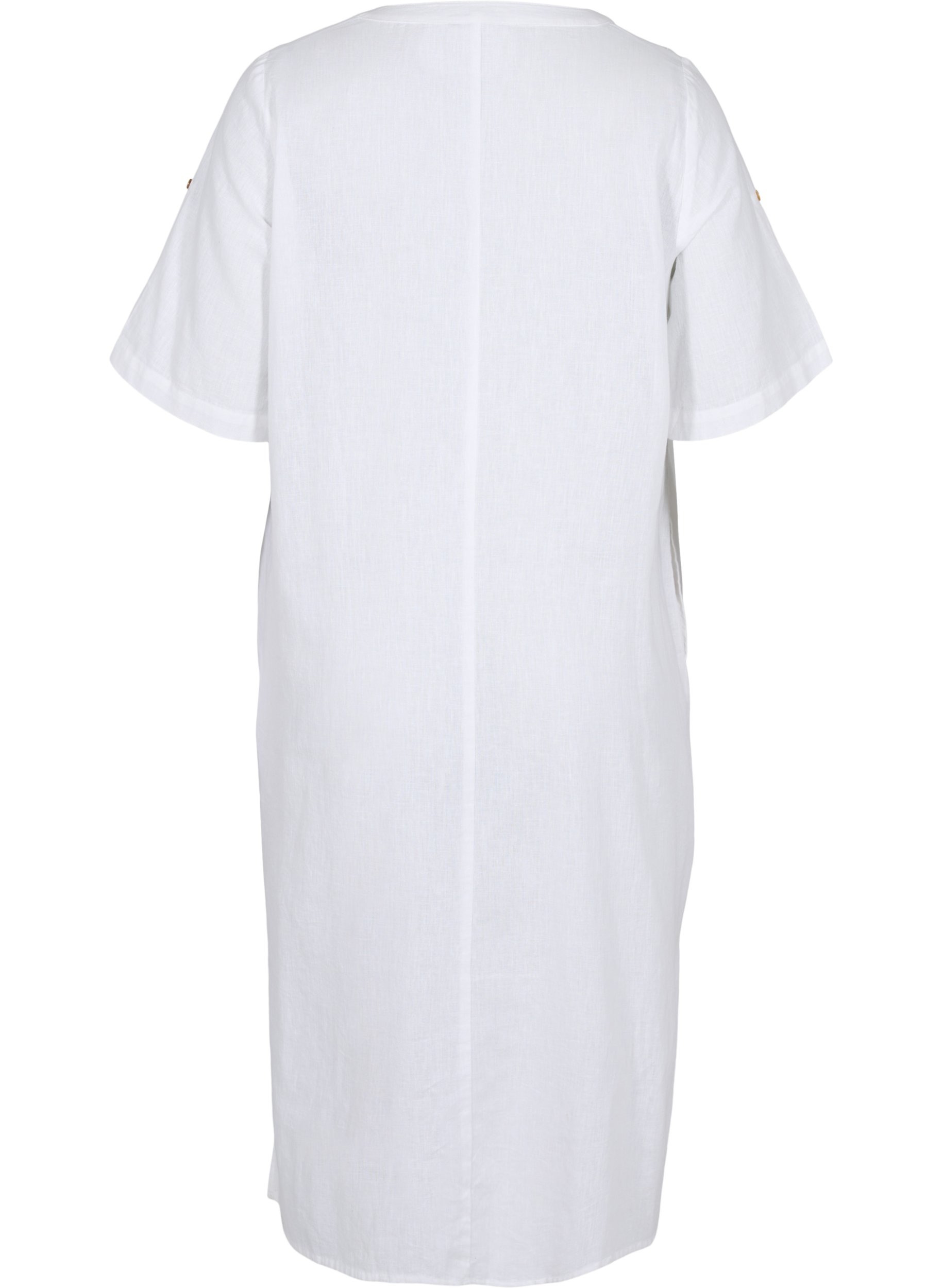 Long short-sleeved shirt dress, White, Packshot image number 1