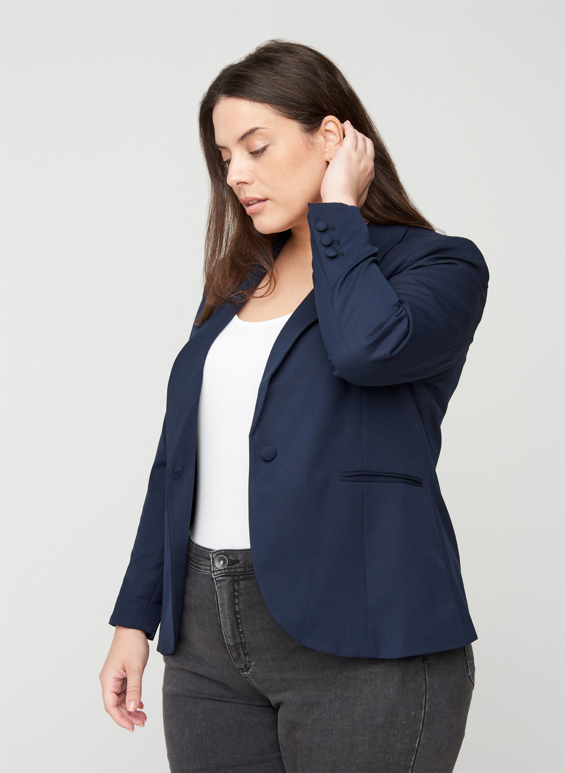 Classic blazer with shoulder pads, Night Sky, Model image number 0