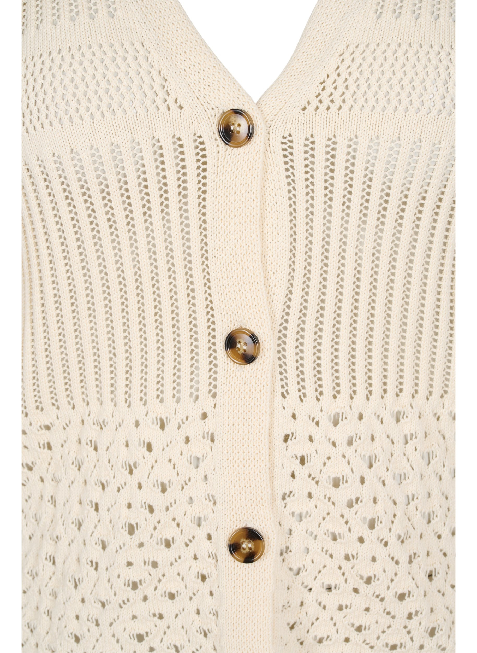 Short-sleeved knit cardigan with buttons, Warm Off-white, Packshot image number 2