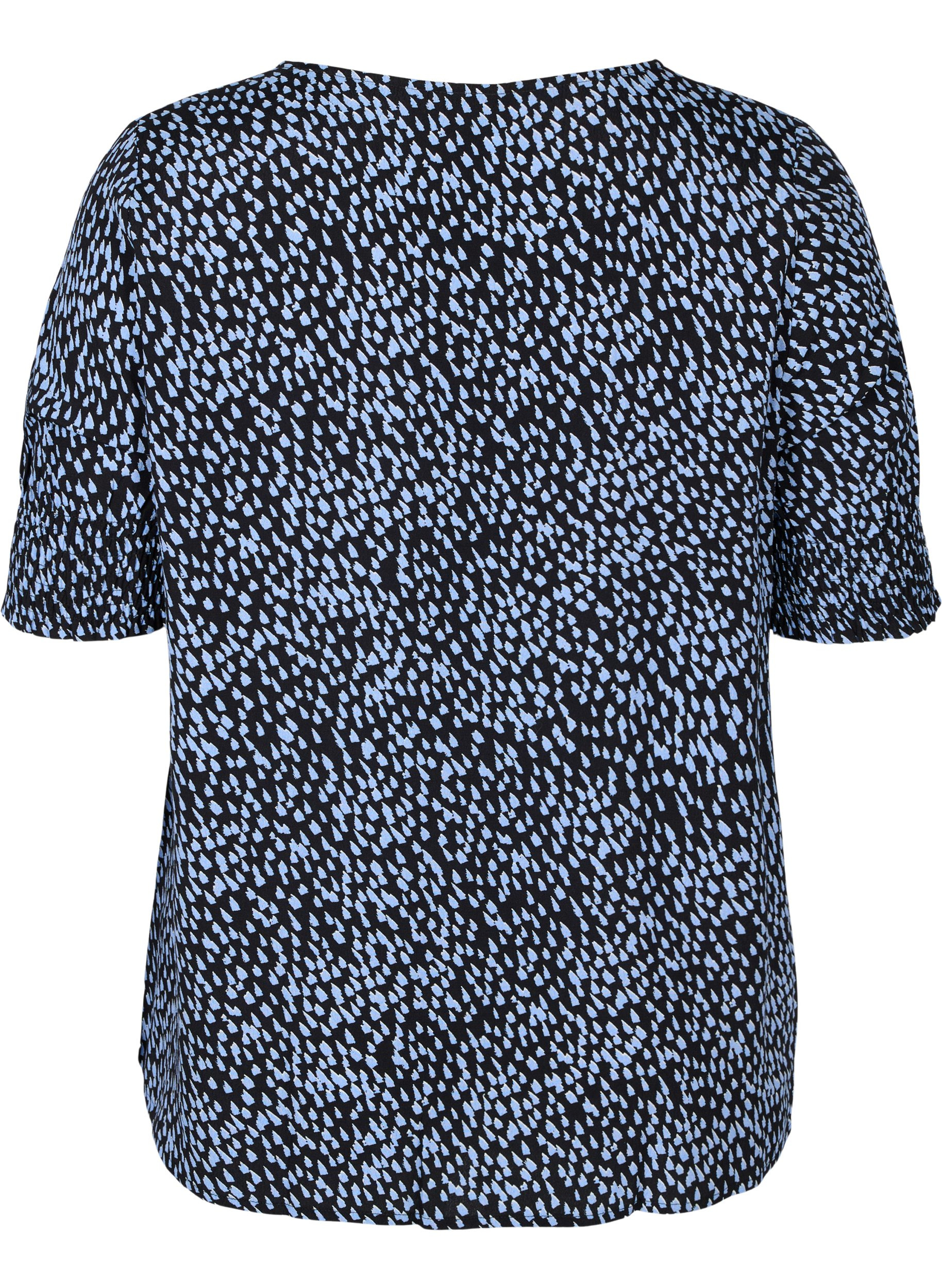Printed viscose blouse with buttons, Blue Dot, Packshot image number 1