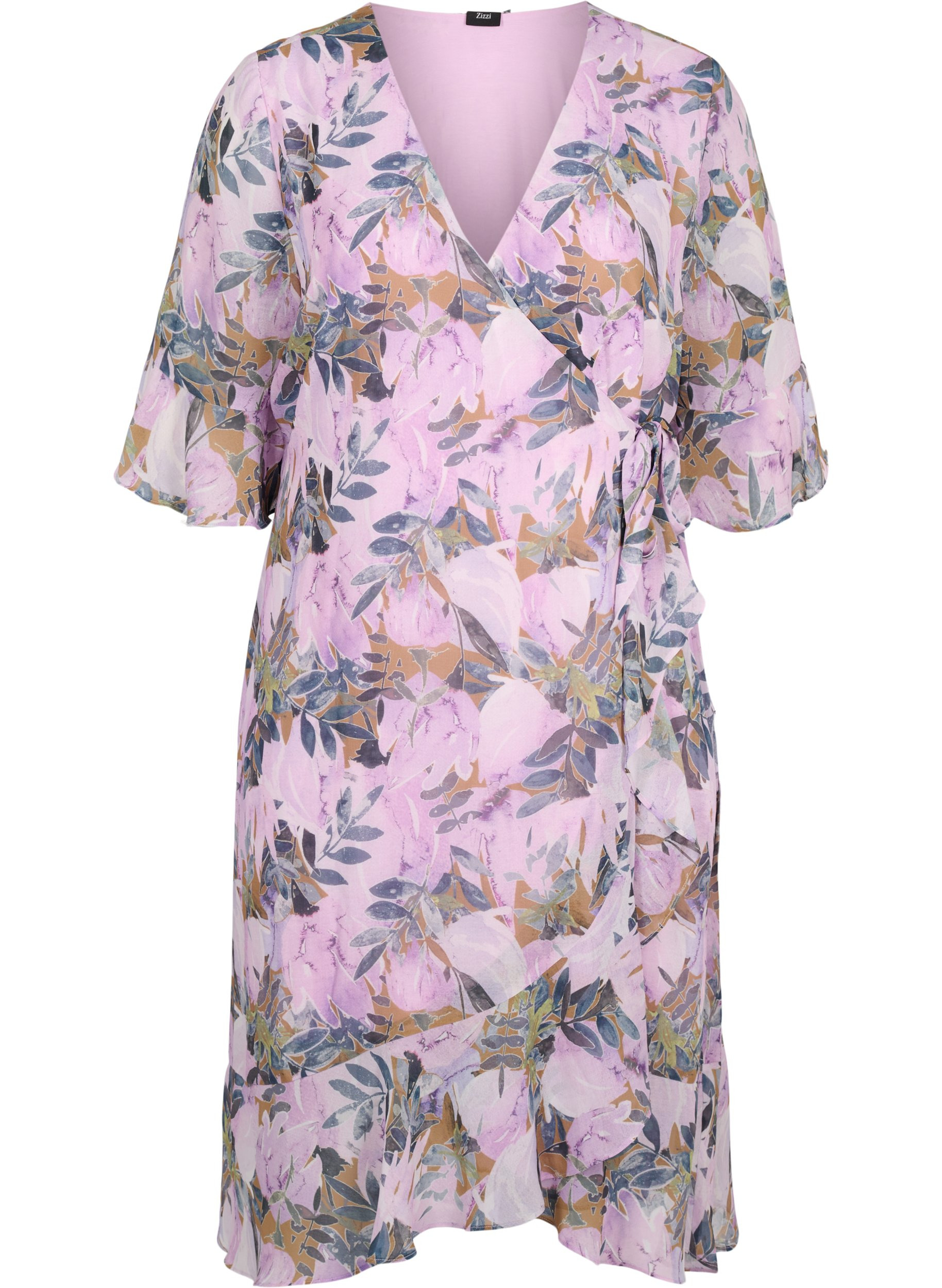 Floral wrap dress with 3/4-length ...