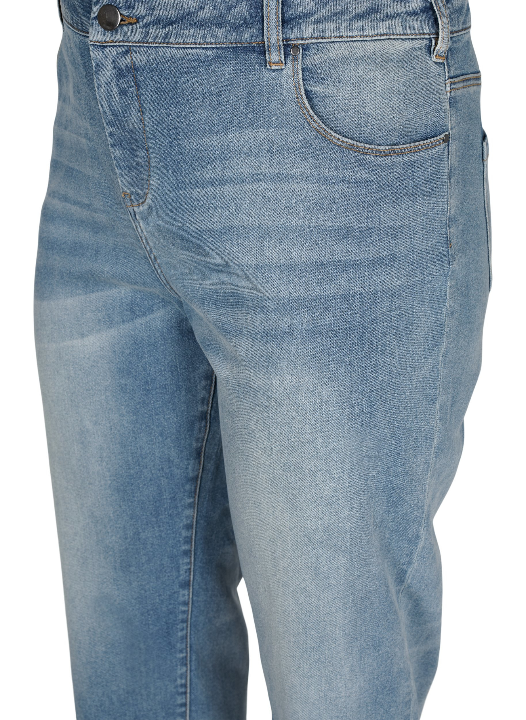 7/8 jeans with raw hems and high waist, Light blue denim, Packshot image number 2