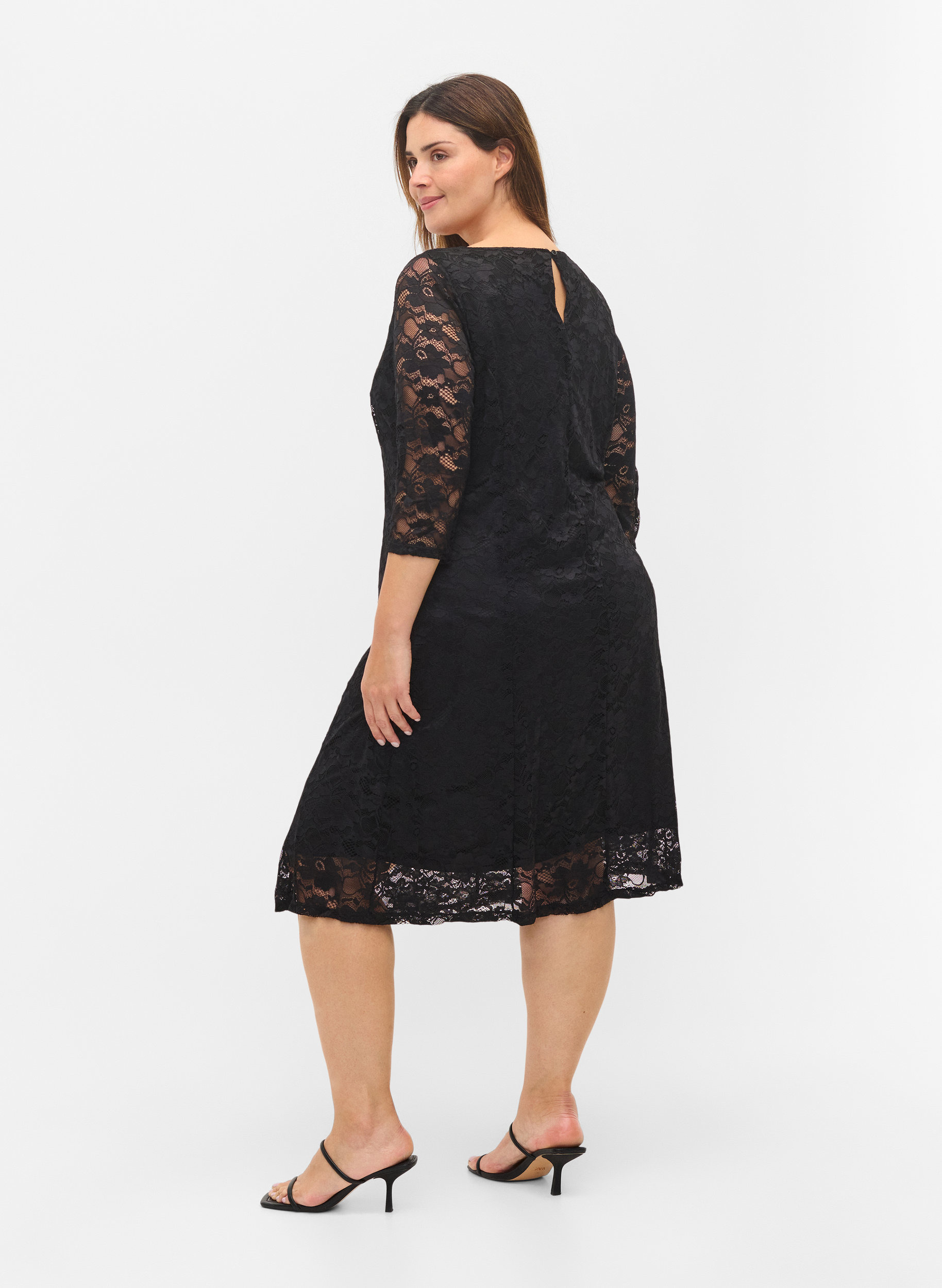 Lace dress with 3/4 sleeves, Black, Model image number 1