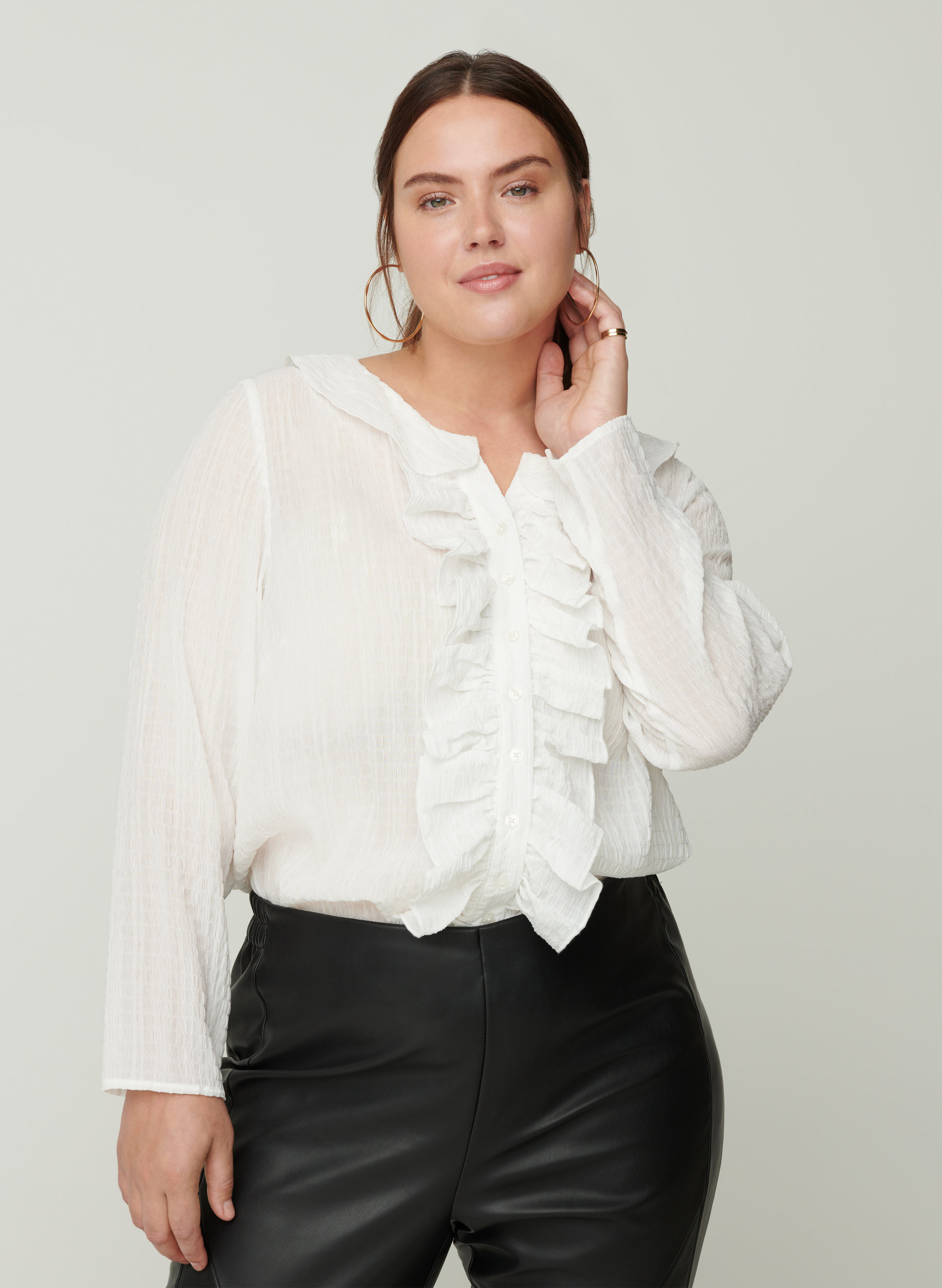 Frill blouse - White - Sz. 42-60 