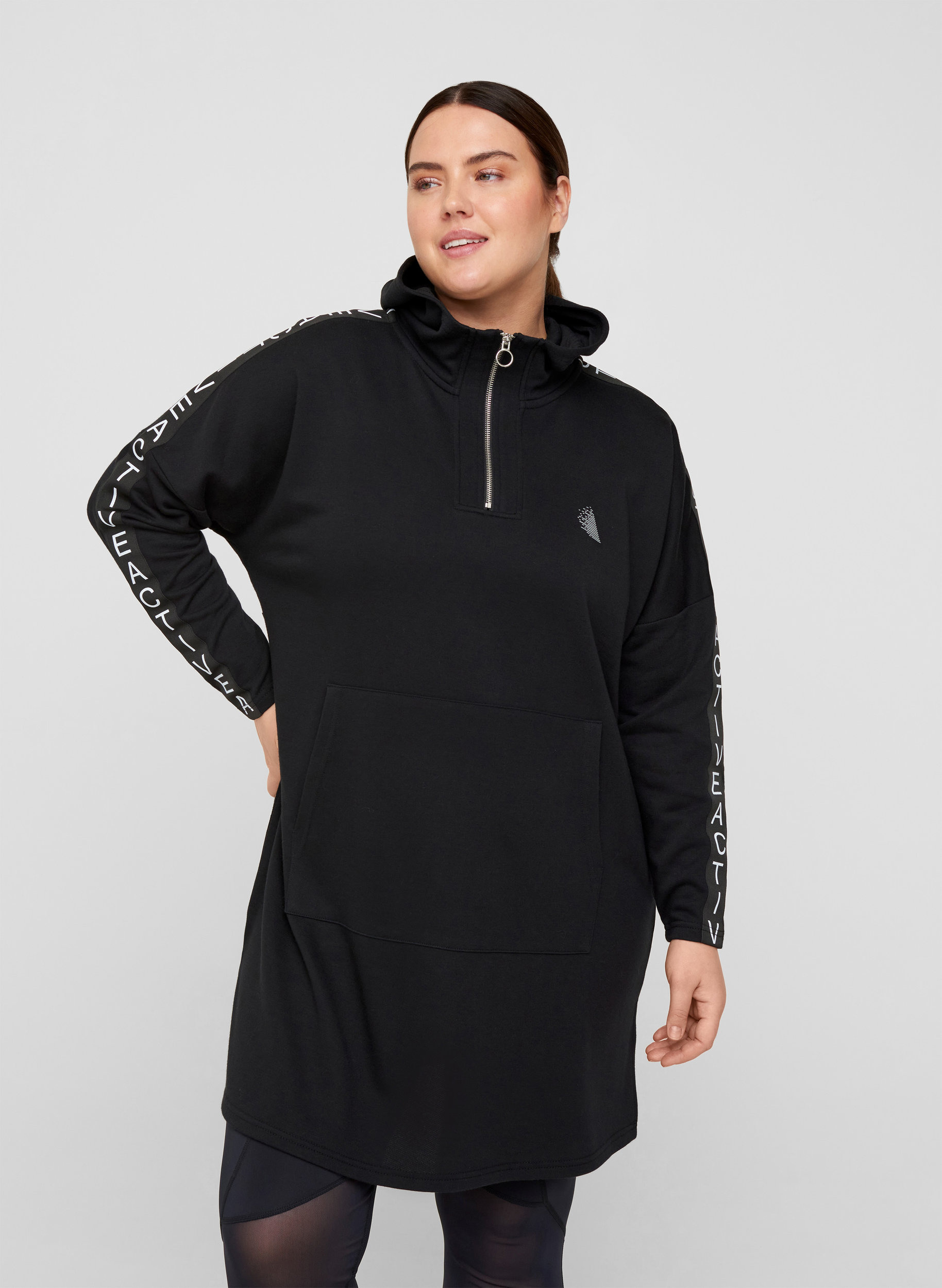 Sweater dress with hood and large 