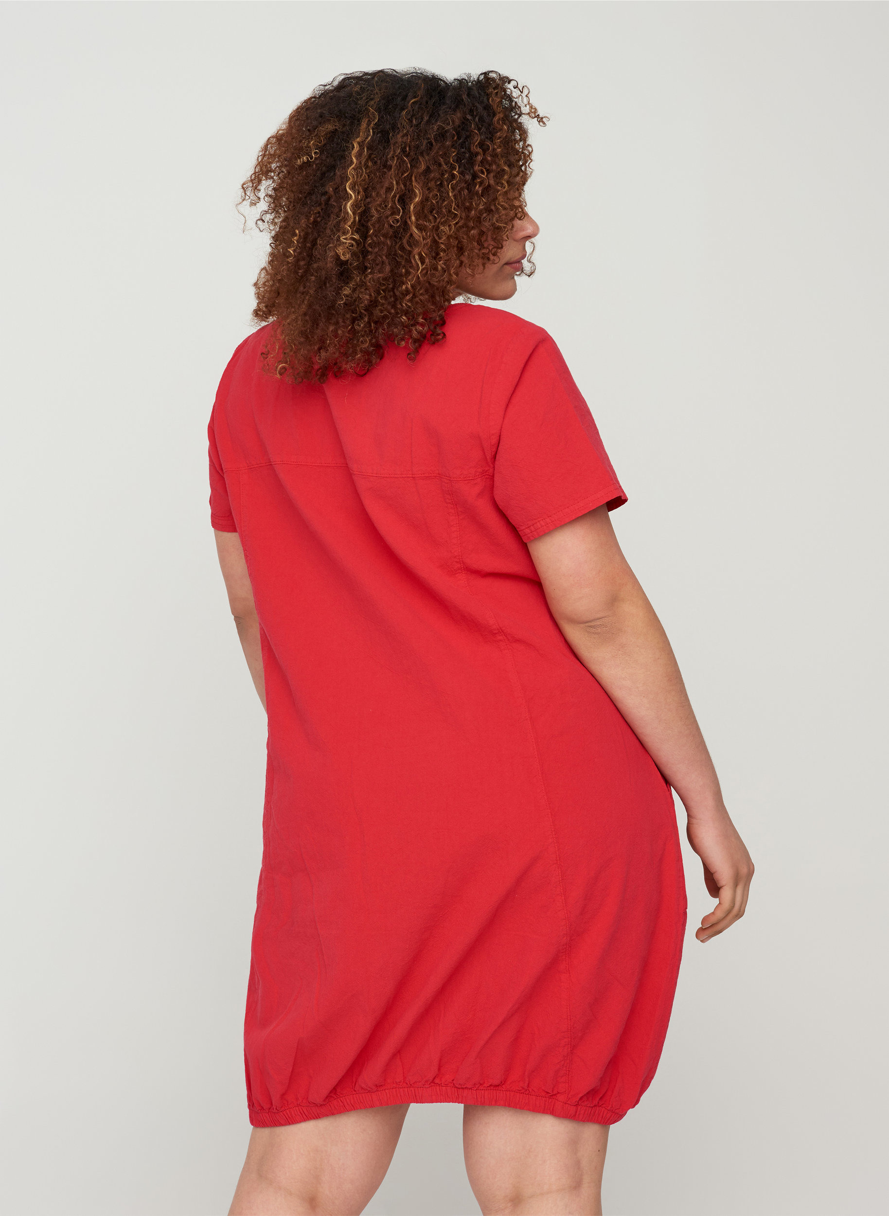Short-sleeved cotton dress - Red - Sz 