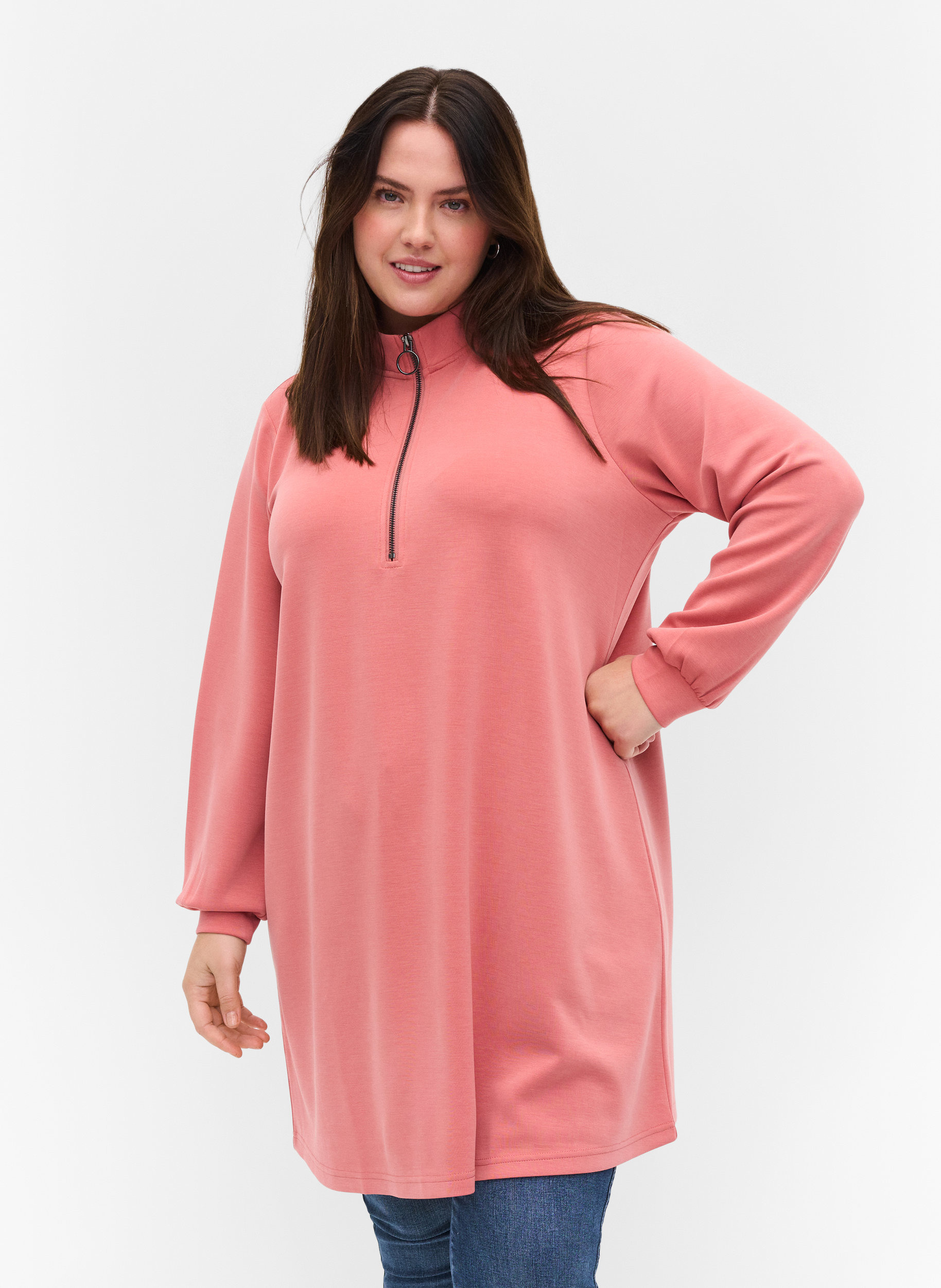 Sweat tunic with high neck and zip 