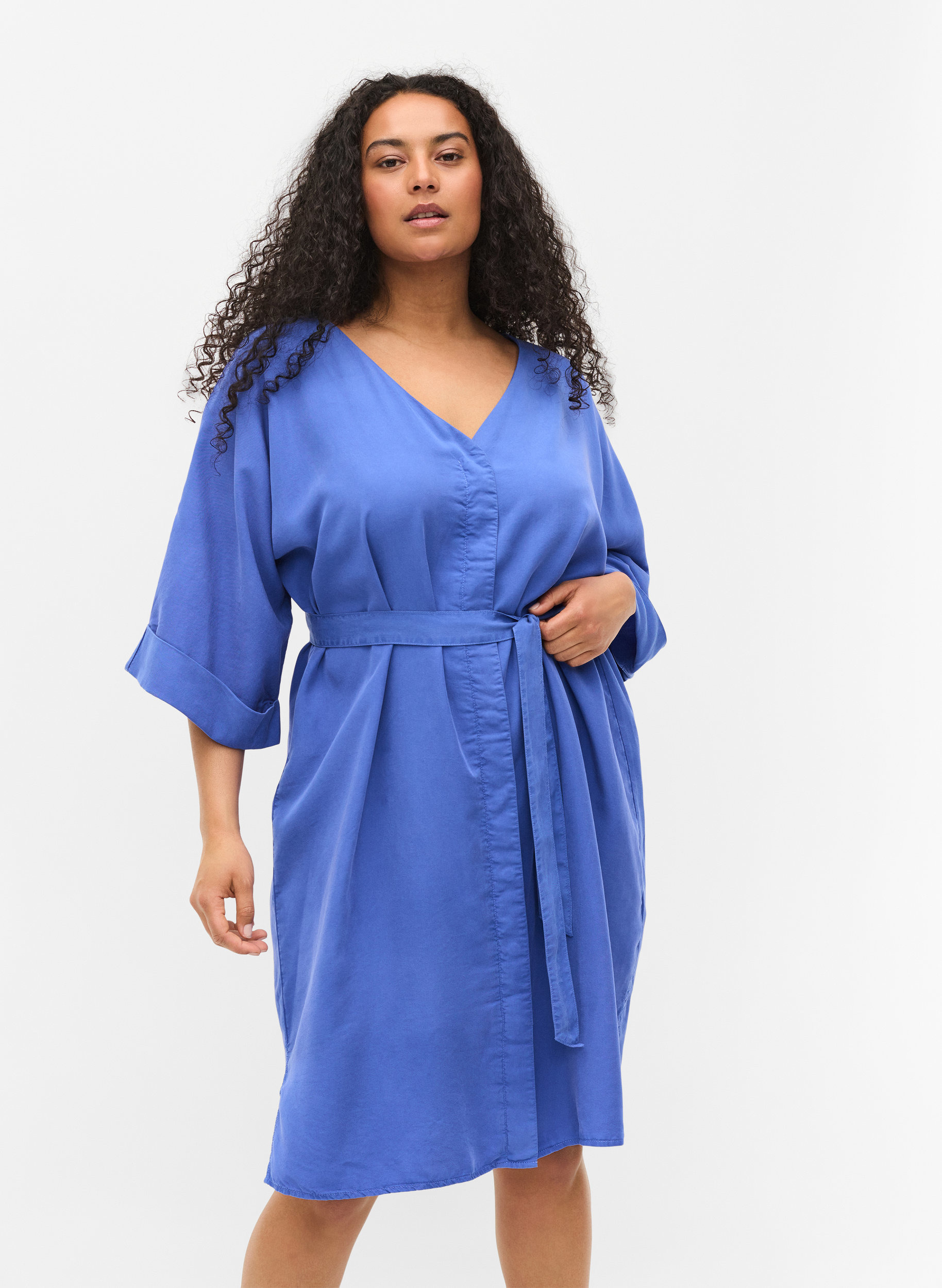 Dress with 3/4 sleeves and tie-belt, Dazzling Blue, Model image number 0