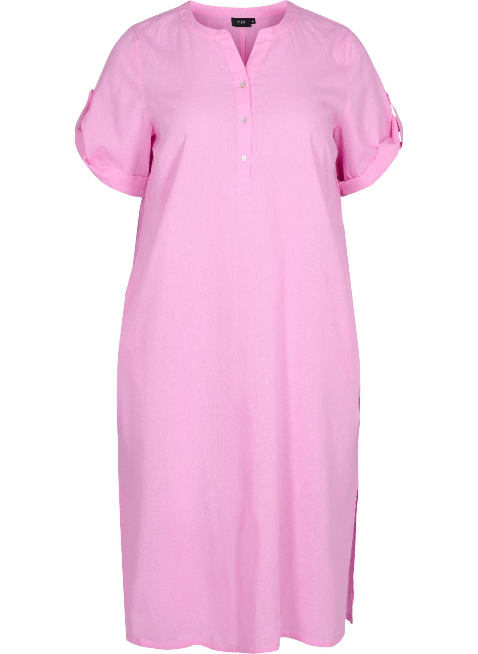 Long short-sleeved shirt dress, Begonia Pink, Packshot image number 0