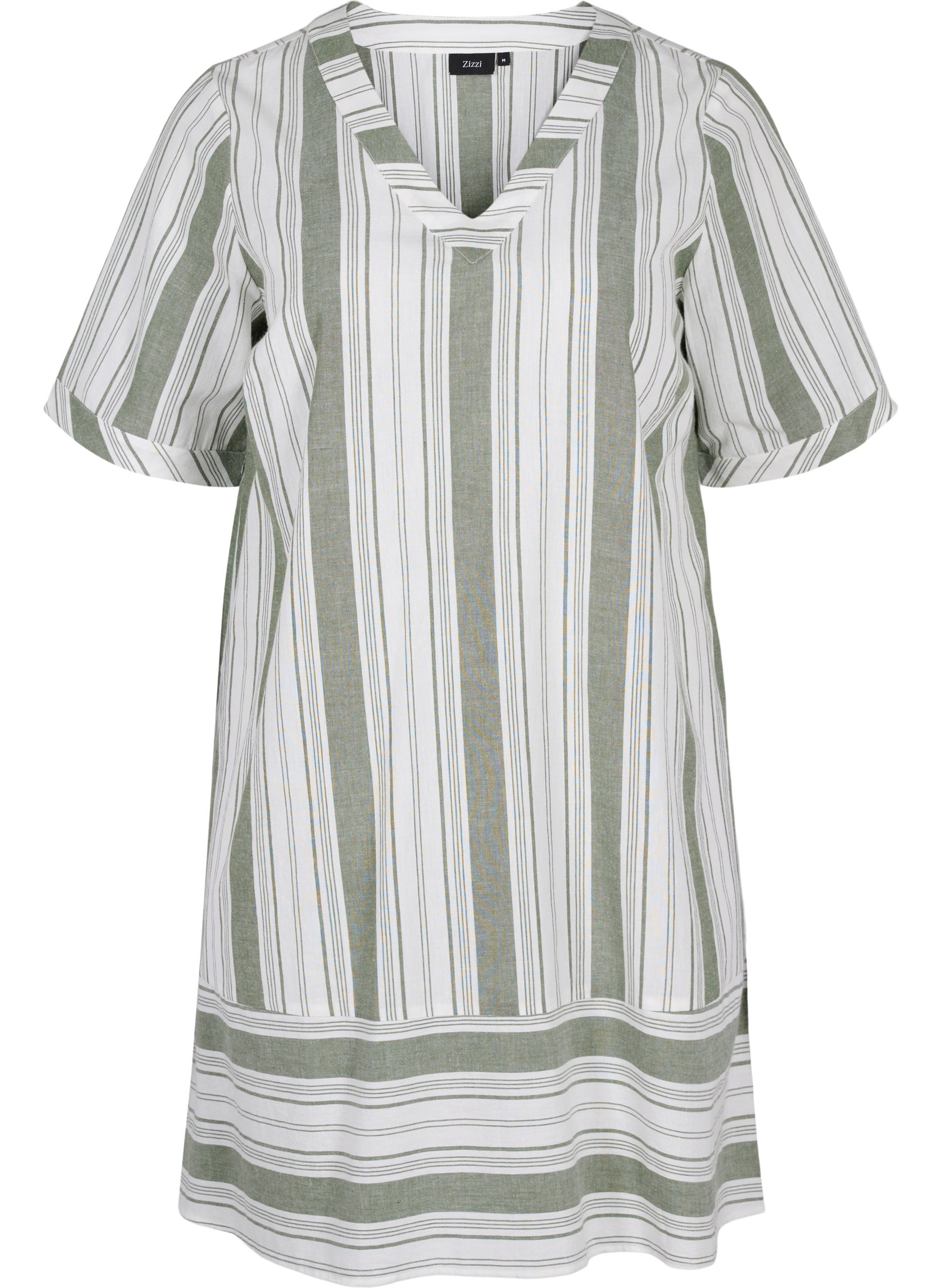 Striped cotton dress with short sleeves, Thyme Stripe