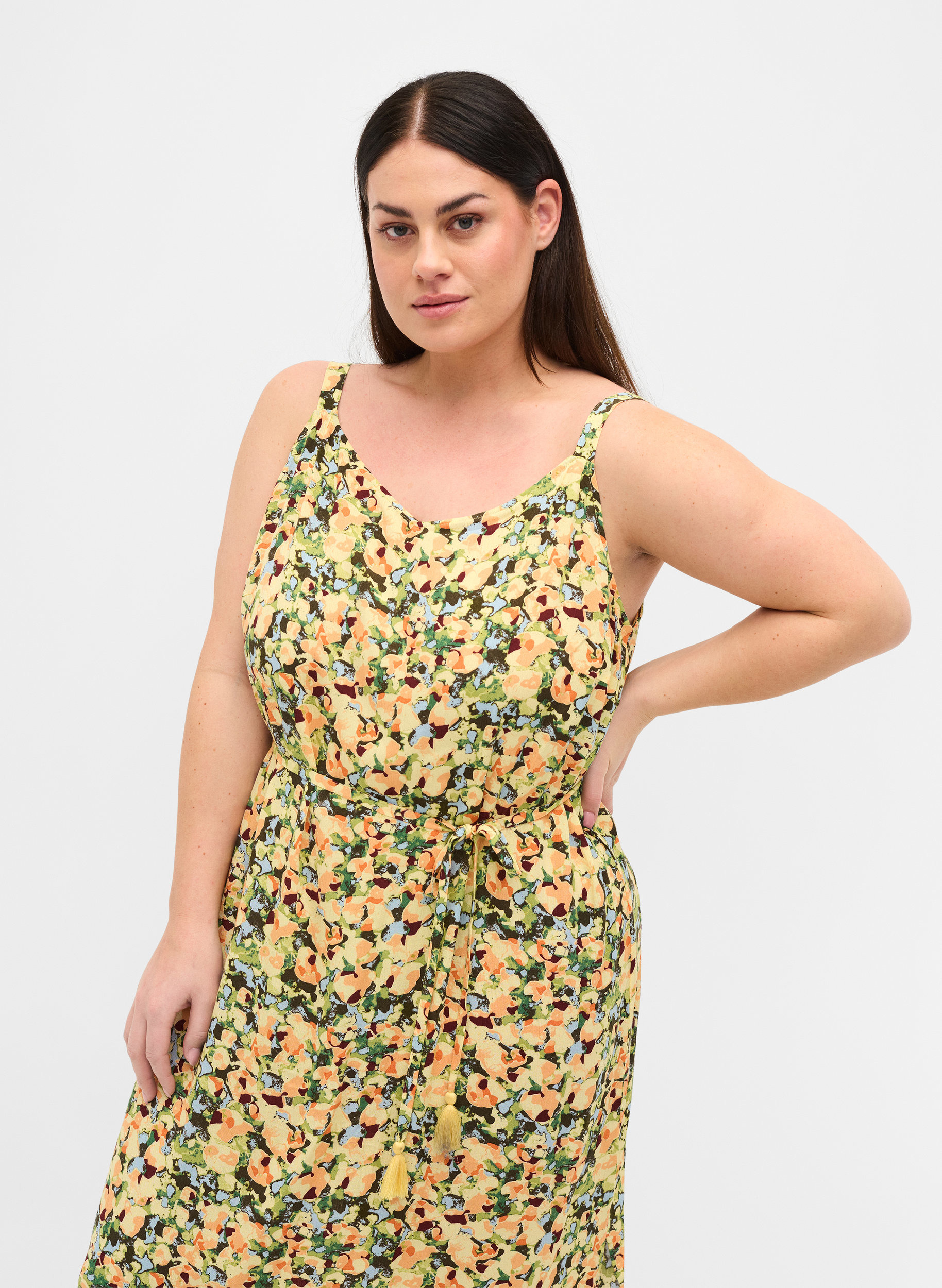 Printed Maxi dress in viscose, Yellow Summer AOP, Model image number 2