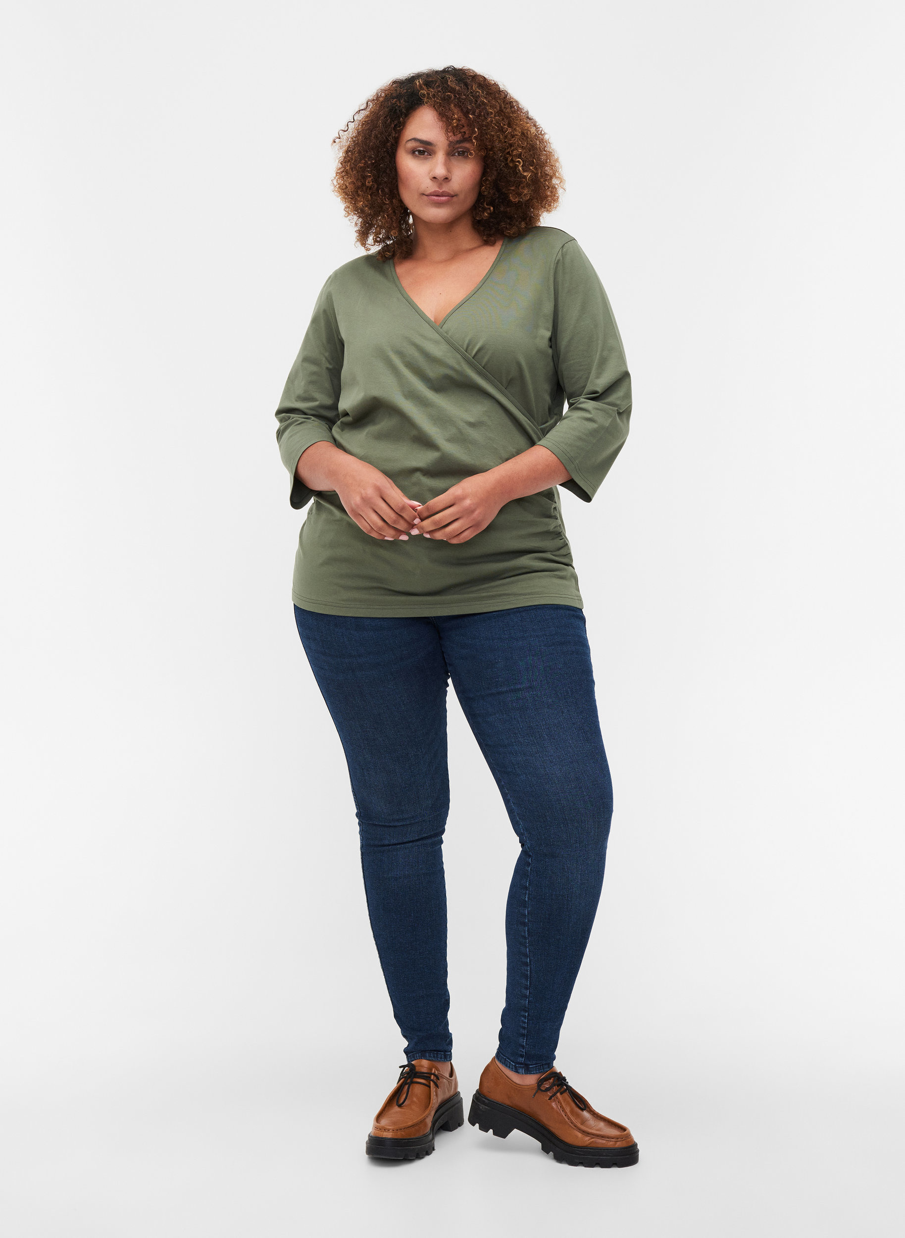 Cotton blouse with 3/4-length sleeves 