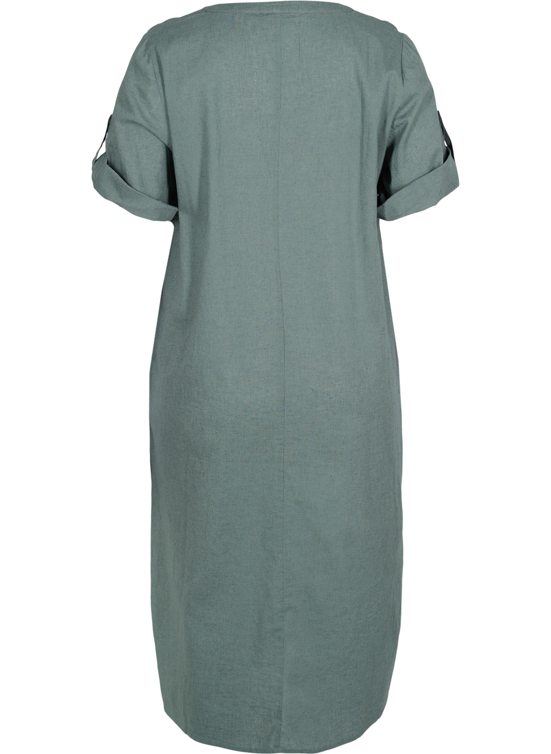 Long short-sleeved shirt dress, Balsam Green, Packshot image number 1