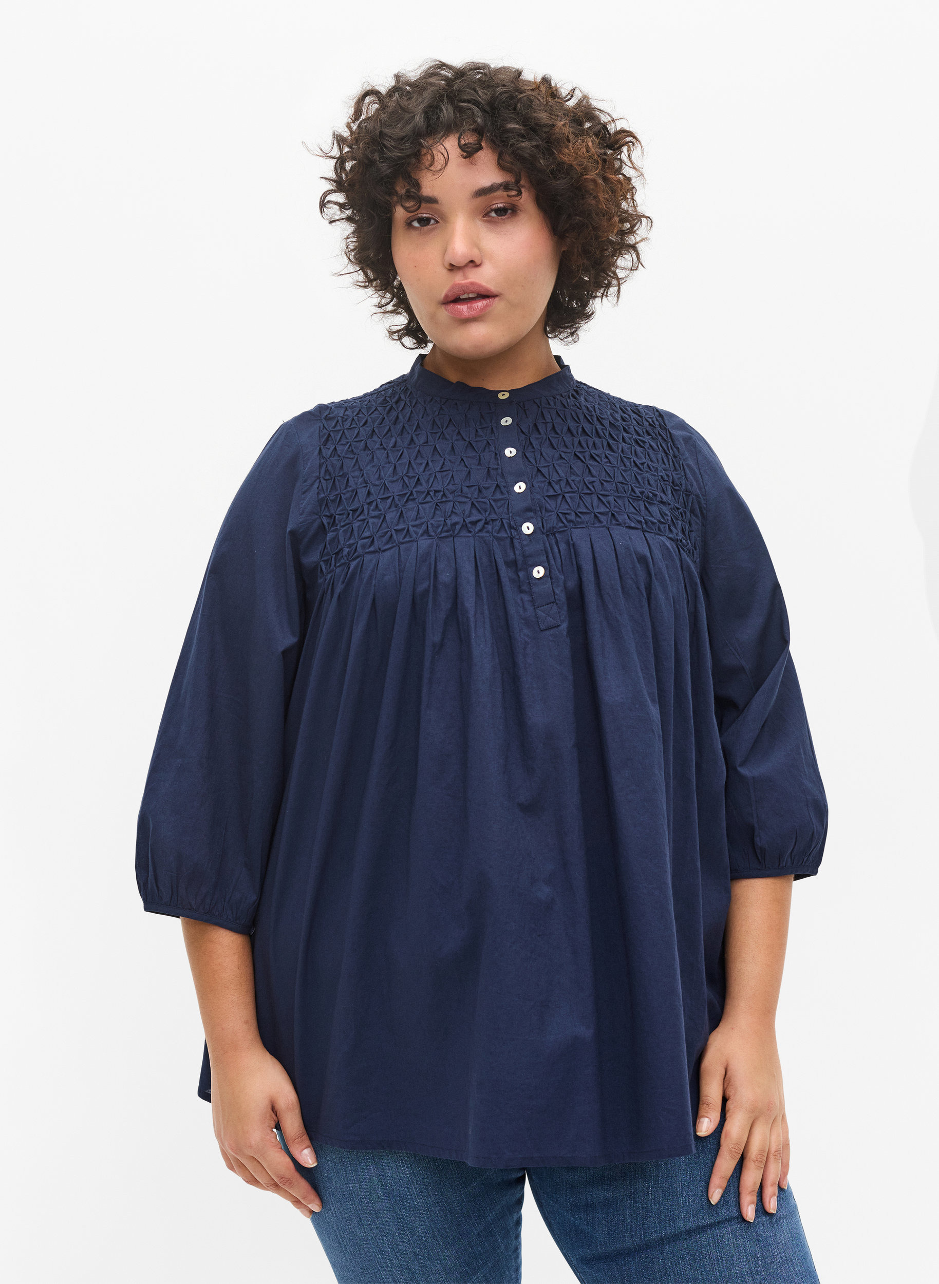 Cotton blouse with 3/4 sleeves and 