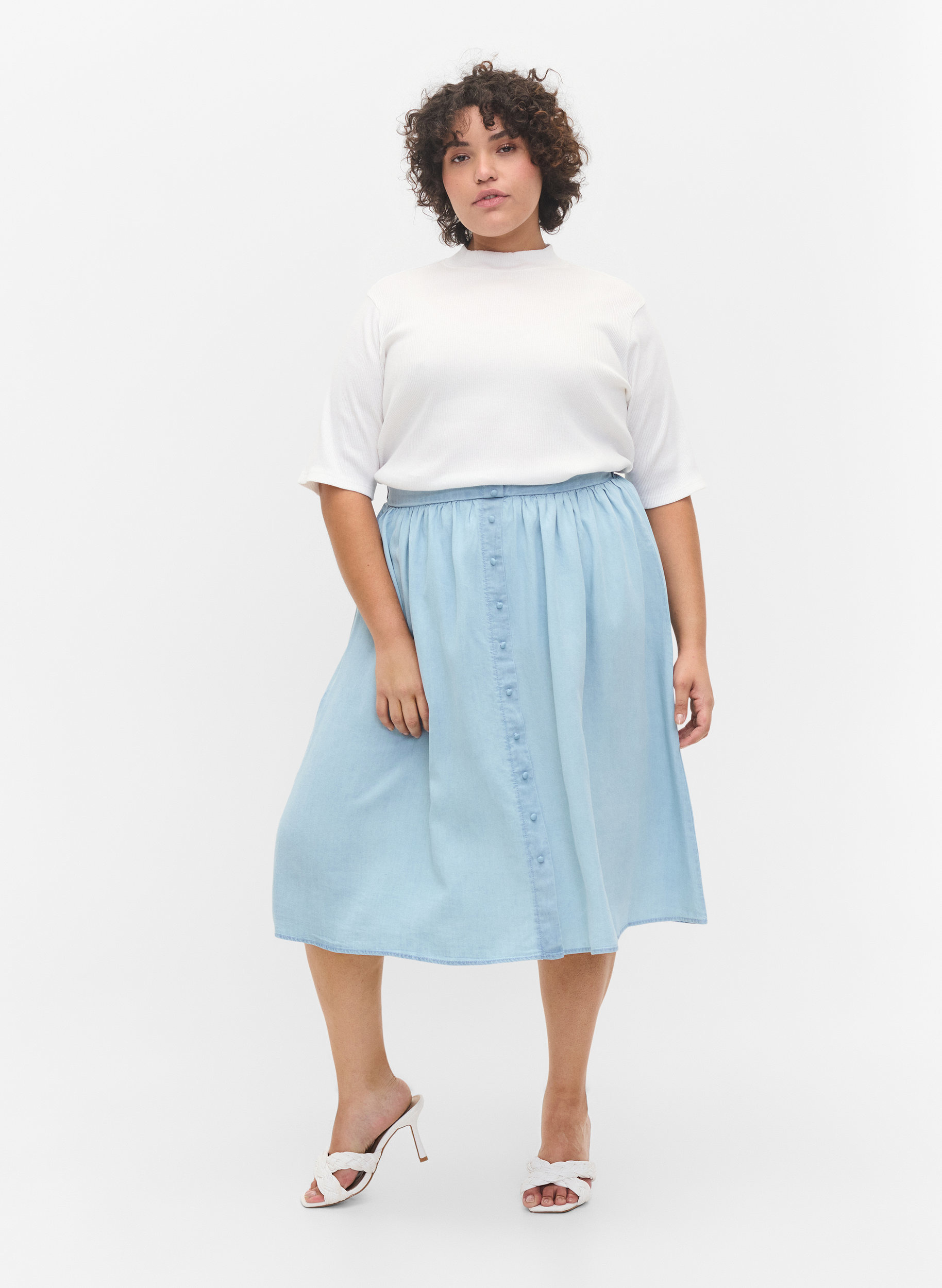 	 Loose skirt with buttons, Light blue denim, Model image number 0